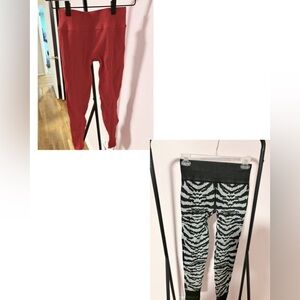 Bundle of TWO NWOT Nux Leggings: Black and Silver Zebra Print and Solid Red
